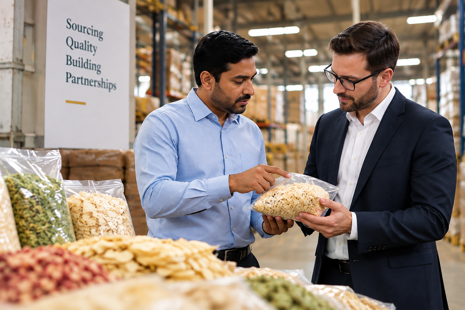 Sourcing partner reviewing food ingredients with a supplier